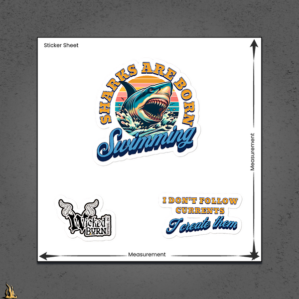 Sharks are Born Swimming Sticker Pack | Motivational Shark Vinyl Sticker Set
