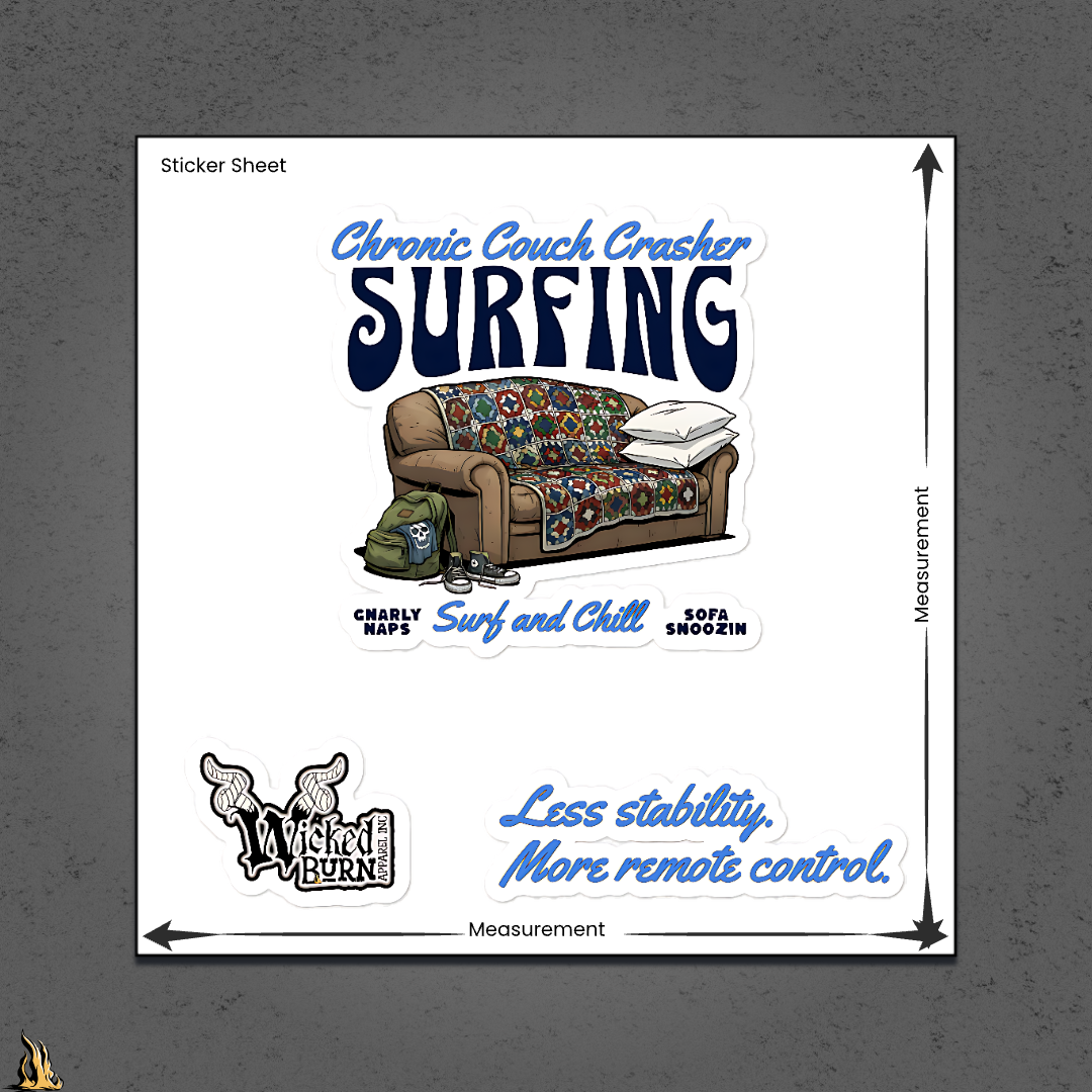Chronic Couch Surfer - Funny Couch Potato Vinyl Sticker Set