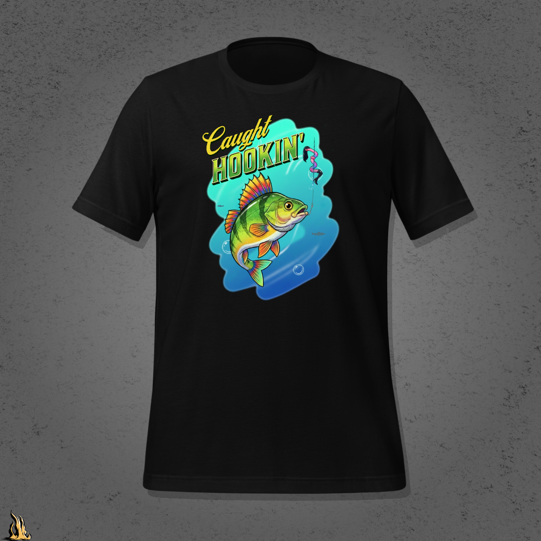 Caught Hookin' - Funny Fishing Graphic Unisex T-Shirt
