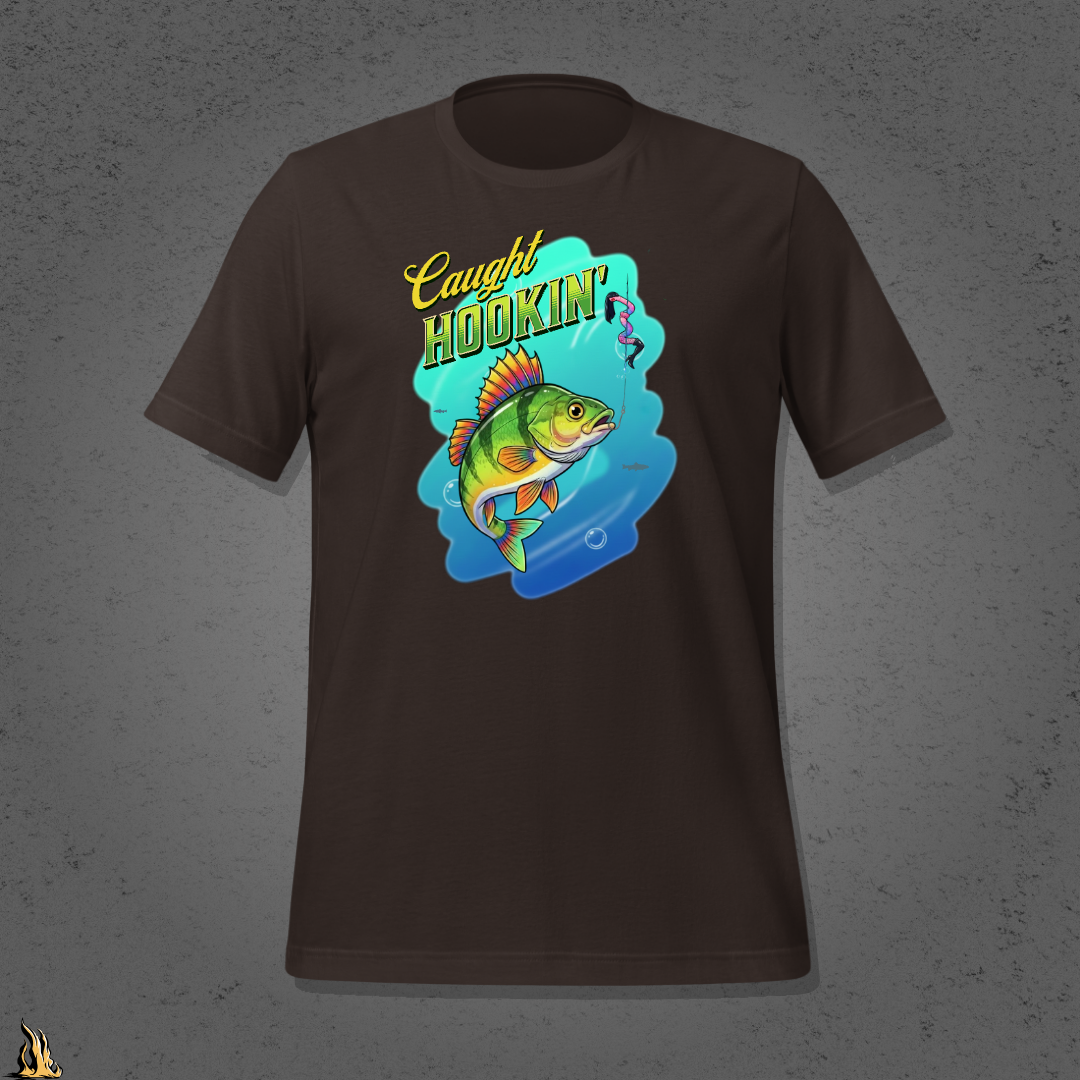 Caught Hookin' - Funny Fishing Graphic Unisex T-Shirt