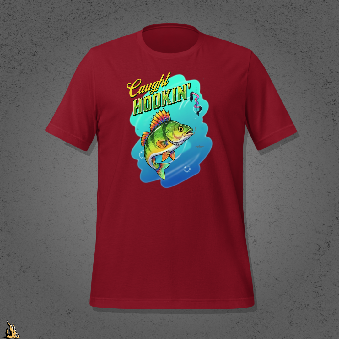 Caught Hookin' - Funny Fishing Graphic Unisex T-Shirt