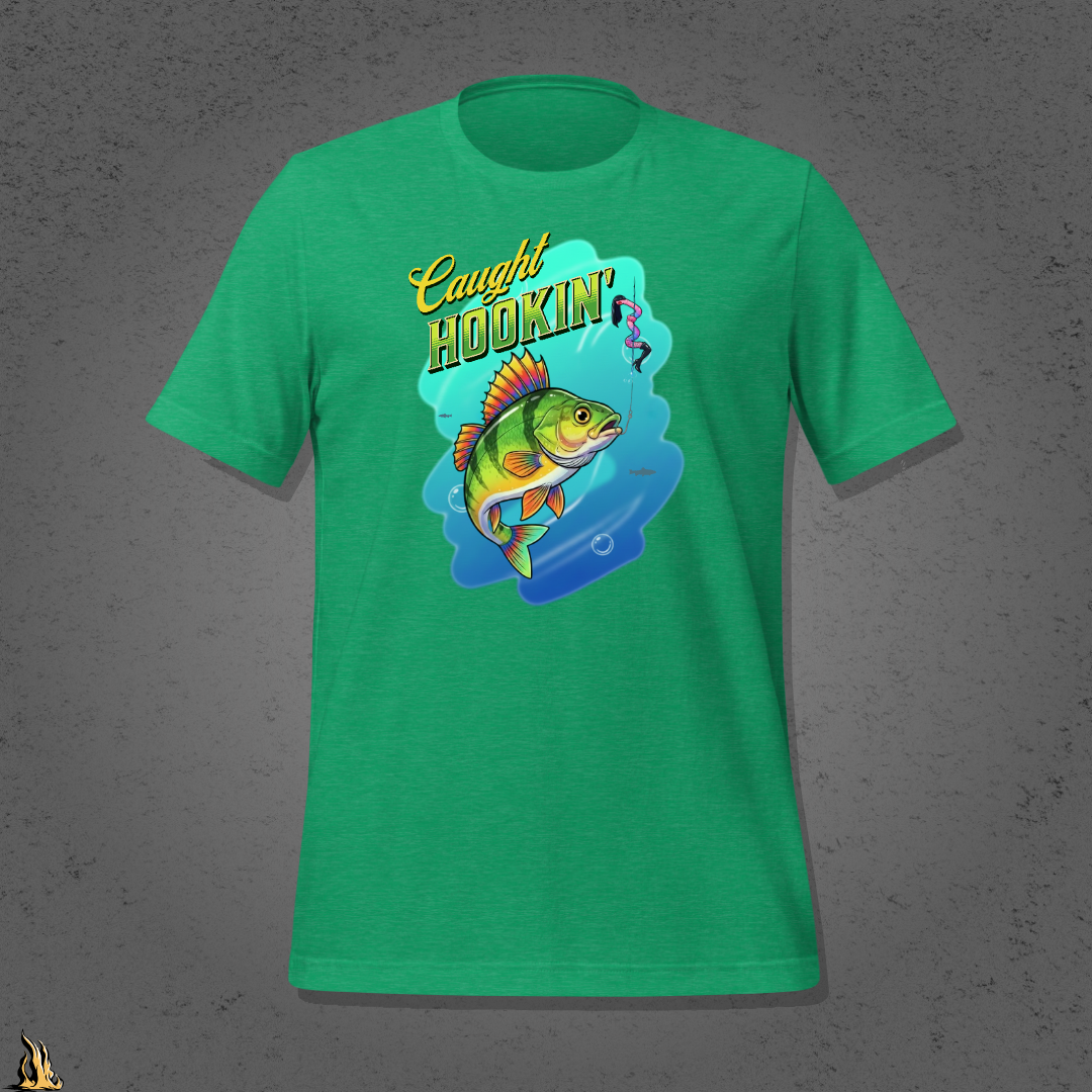 Caught Hookin' - Funny Fishing Graphic Unisex T-Shirt