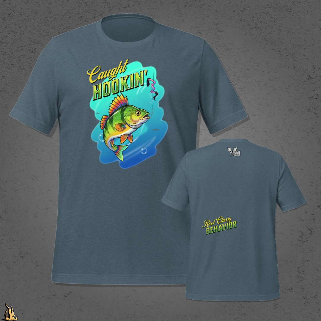 Caught Hookin' - Funny Fishing Graphic Unisex T-Shirt