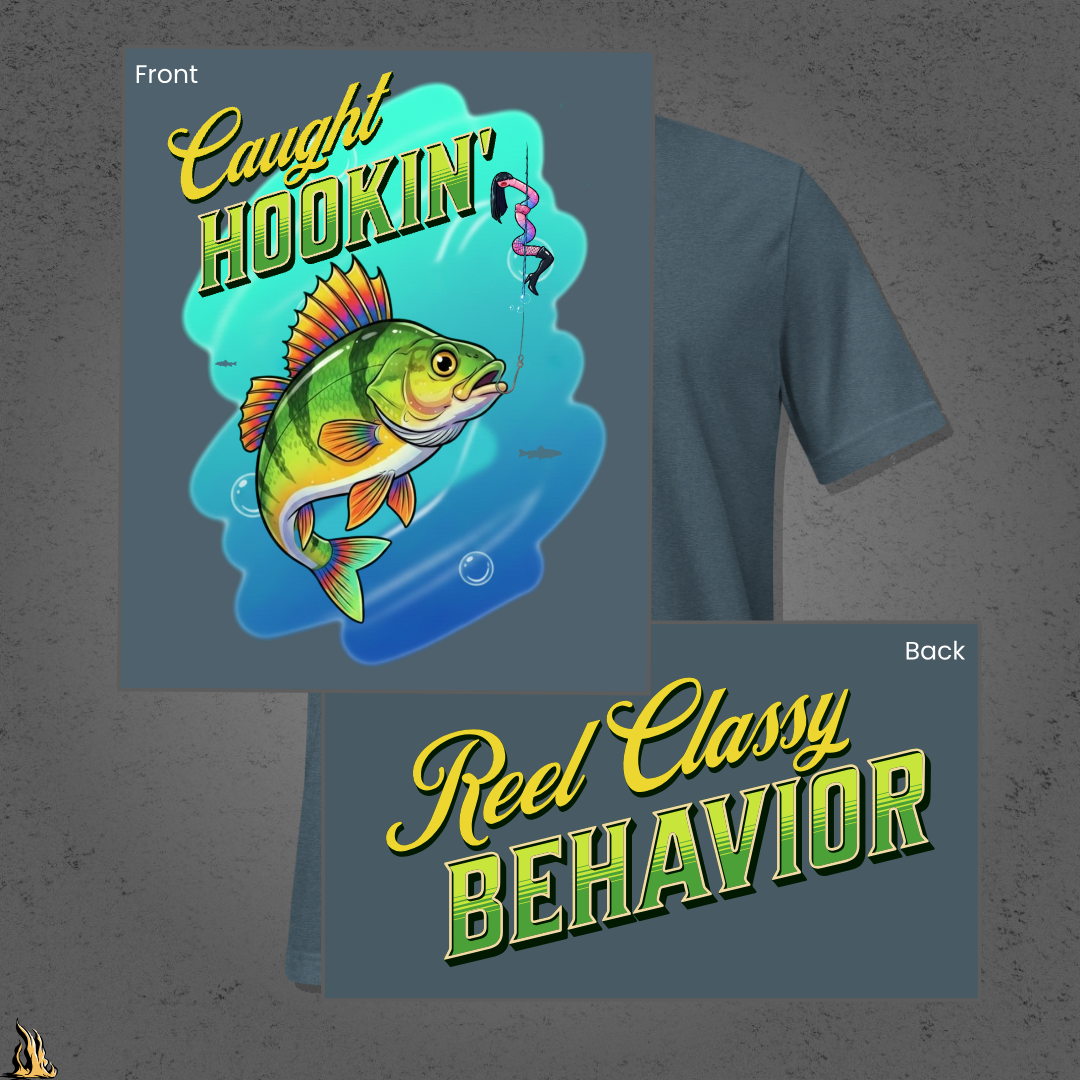 Caught Hookin' - Funny Fishing Graphic Unisex T-Shirt