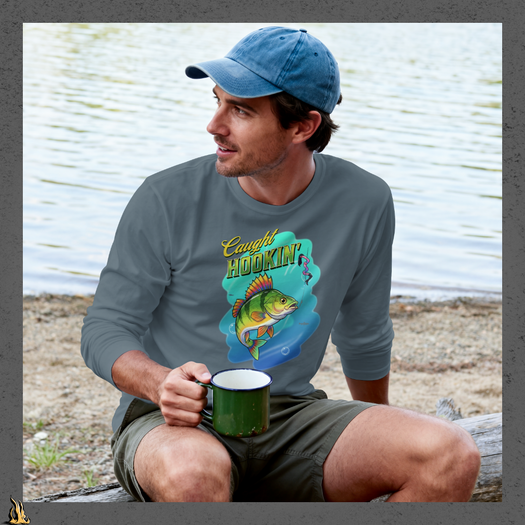 Caught Hookin' - Funny Fishing Graphic Unisex T-Shirt