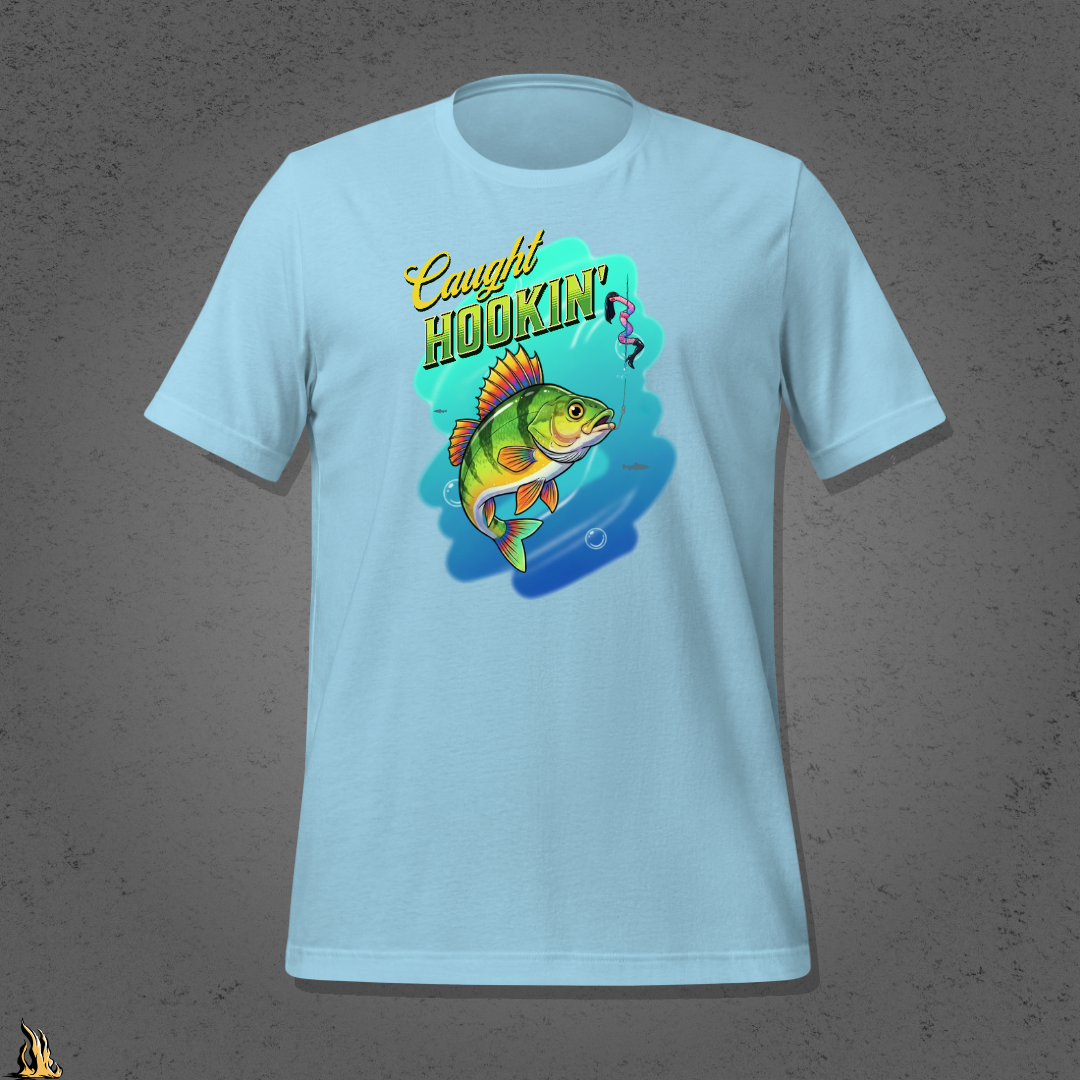 Caught Hookin' - Funny Fishing Graphic Unisex T-Shirt