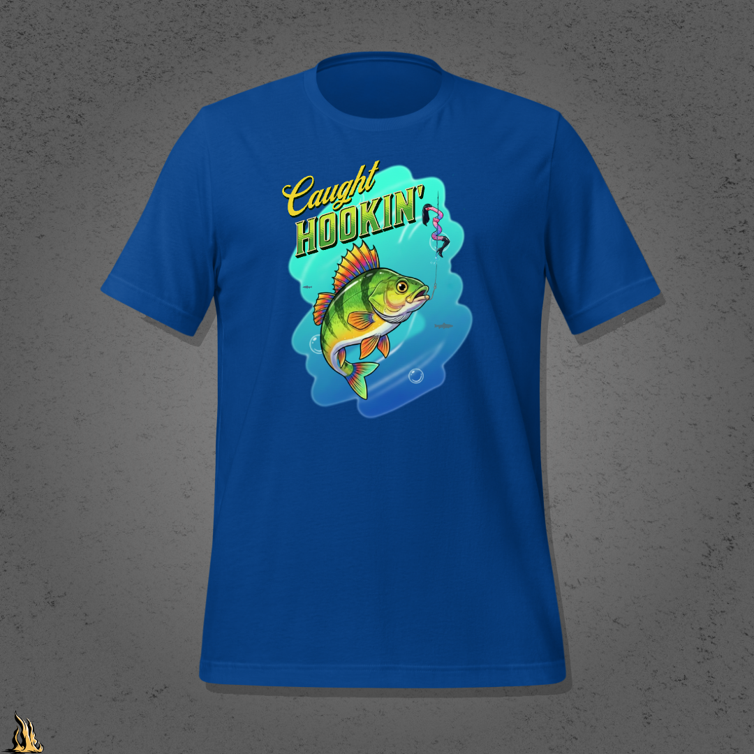 Caught Hookin' - Funny Fishing Graphic Unisex T-Shirt