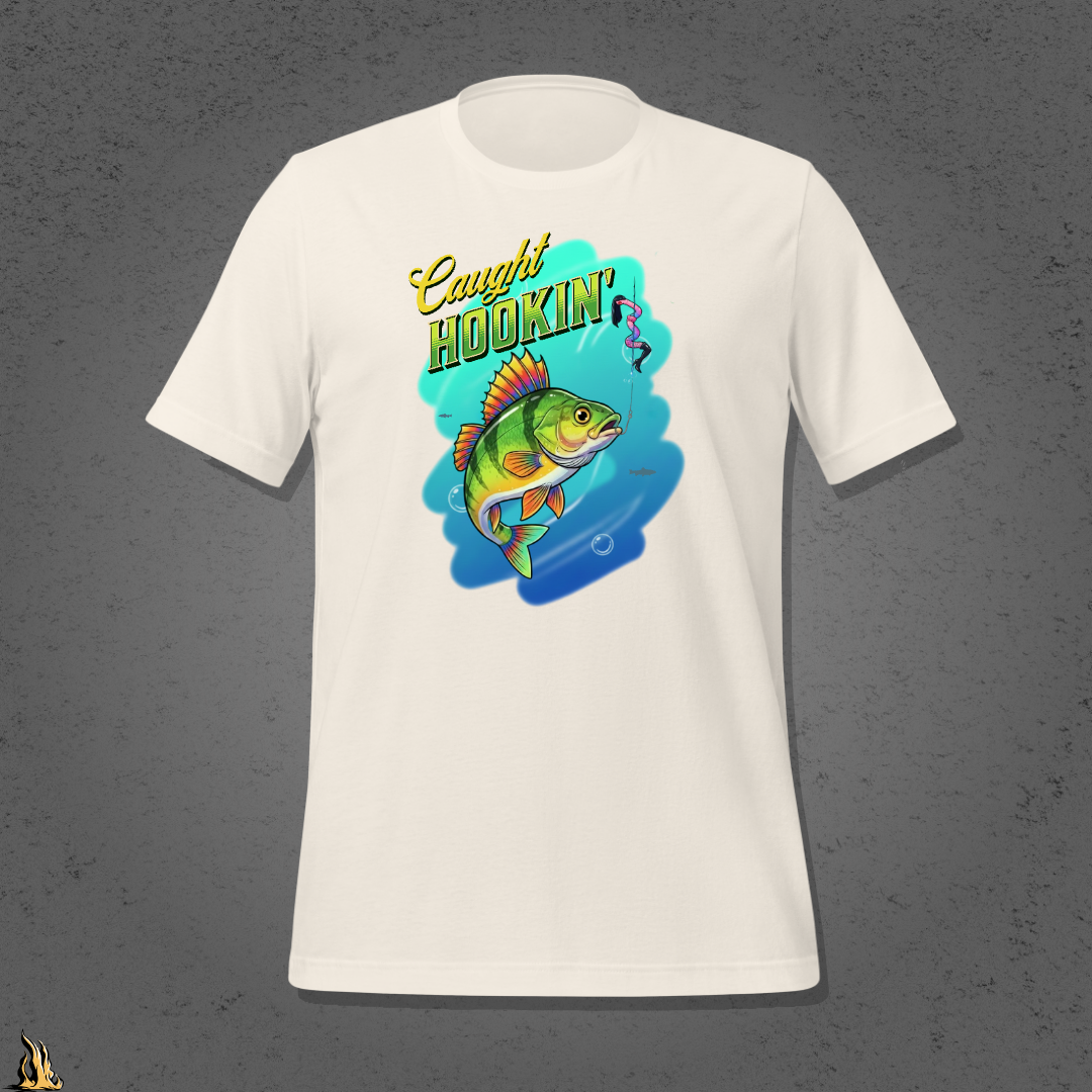 Caught Hookin' - Funny Fishing Graphic Unisex T-Shirt